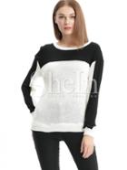 Shein White Black Color Block T-shirt