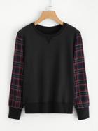 Shein Gingham Sleeve 2 In 1 Pullover