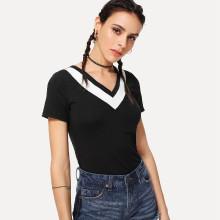 Shein Striped V Neck Tee