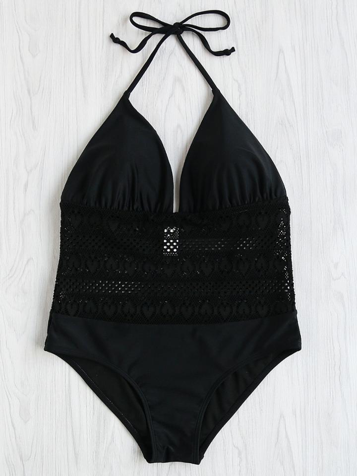 Shein Eyelet Lace Panel Waist Swimsuit