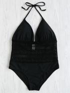 Shein Eyelet Lace Panel Waist Swimsuit