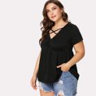 Shein Plus Criss Cross Front Pleated Tee
