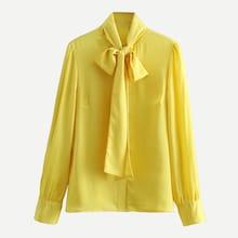 Shein Tie Neck Solid Satin Blouse