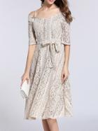 Shein Spaghetti Strap Tie-waist Lace Dress