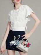 Shein White Navy Backless Embroidered Top With Skirt