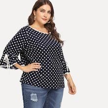Shein Plus Contrast Binding Polka-dot Blouse