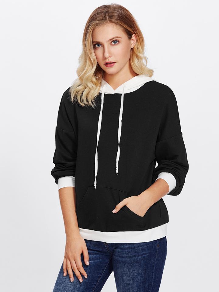 Shein Kangaroo Pocket Patched 2 In 1 Hoodie