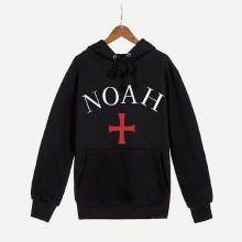 Shein Men Letter And Cross Print Hooded Sweatshirt