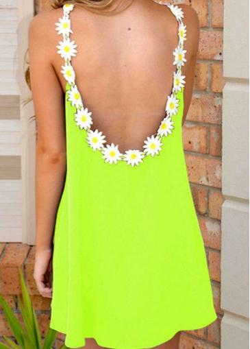 Rosewe Fluorescent Green Open Back Shift Dress