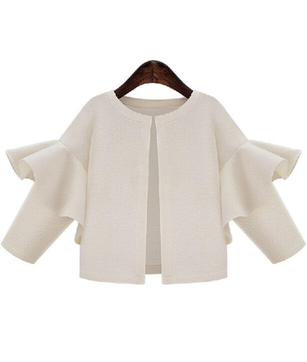 Shein White Round Neck Ruffle Crop Coat