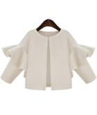 Shein White Round Neck Ruffle Crop Coat
