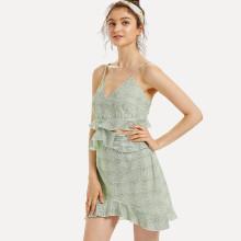 Shein Ruffle Trim Knot Back Plaid Dress