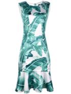 Shein Green Leaves Print Ruffle Dress