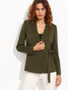 Shein Olive Green Shawl Collar Wrap Blazer