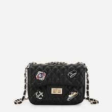 Shein Quilted Flap Crossbody Chain Bag With Badges