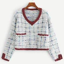 Shein Contrast Trim V Neck Sweater