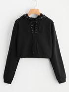 Shein Drop Shoulder Grommet Lace Up Crop Hoodie