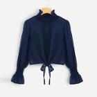 Shein Frill Stand Collar Solid Blouse
