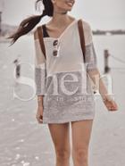 Shein Apricot Grey Contrast Boat Neck T-shirt Dress
