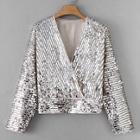 Shein Sequin Wrap Blouse