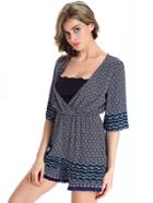 Shein Multicolor Vintage Print V Neck Fringe Romper