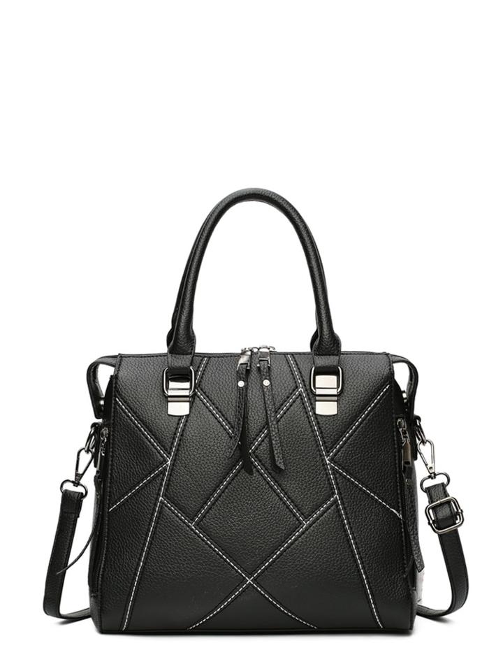 Shein Double Zipper Irregular Pattern Pu Bag