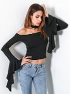 Shein Bardot Flare Sleeve Crop Tee