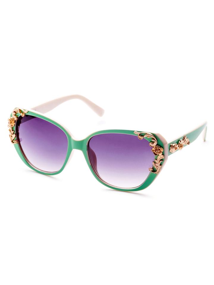 Shein Green Floral Frame Large Lens Sunglasses