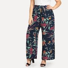 Shein Plus Waist Knot Botanical Print Pants