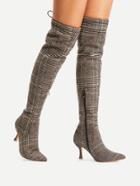 Shein Gingham Print Pointed Toe Lace Up Boots