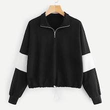 Shein Zip Front Drawstring Hem Sweatshirt