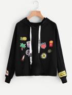 Shein Raglan Hoodie With Embroidered Badges