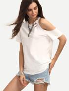 Shein White Cut-out One Cold Shoulder T-shirt