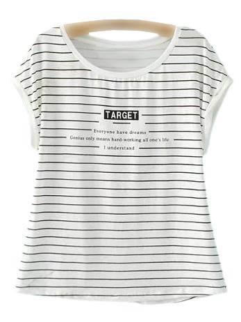 Shein White Short Sleeve Letters Printed Stripe T-shirt
