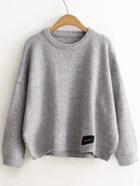 Shein Light Grey Patch Detail Drop Shoulder Sweater
