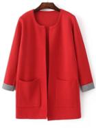 Shein Red Contrast Cuff Pocket Long Cardigan