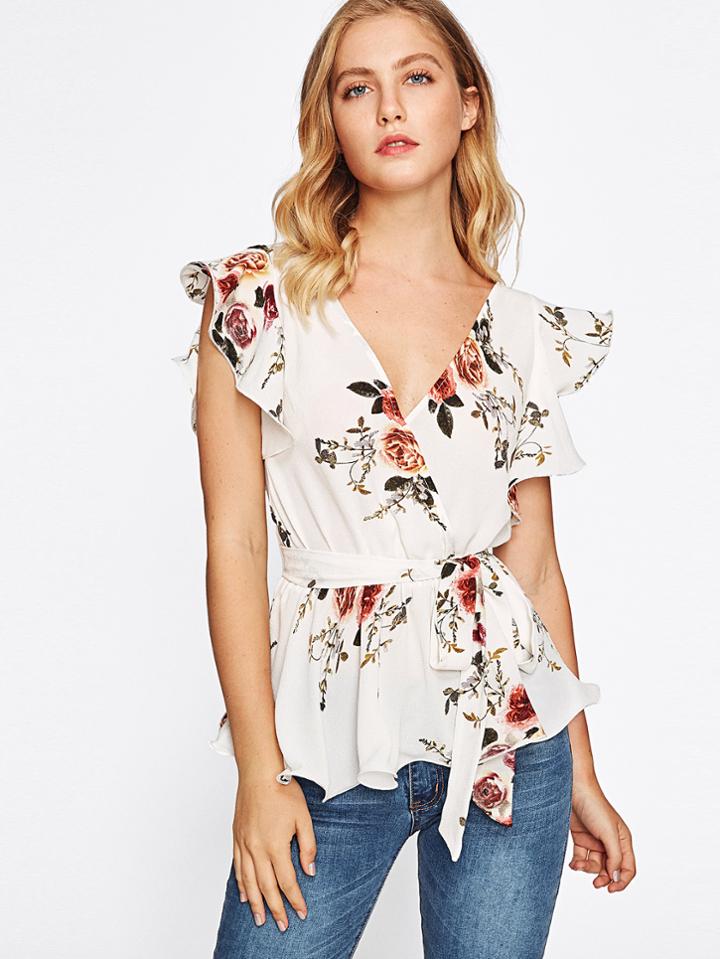 Shein Lettuce Edge Surplice Wrap Top