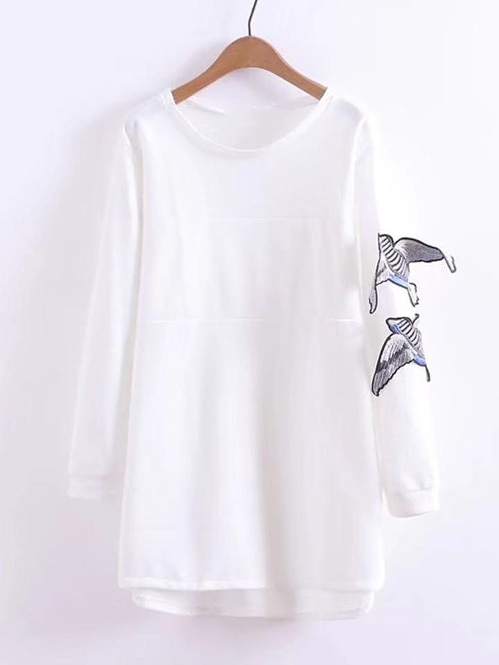 Shein Bird Applique Dip Hem Sweatshirt Dress