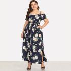 Shein Plus Open Shoulder Floral Print Split Dress