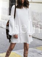 Shein White Long Sleeve V Back Dress