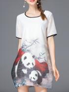 Shein White Pandas Print Shift Dress