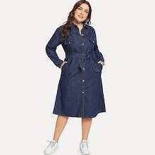 Shein Plus Self Tie Collar Denim Dress