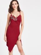 Shein Appliques Wrap Asymmetrical Hem Slip Dress