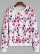 Shein White Floral Print Sweatshirt