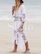 Shein Beige Patchwork Crochet Irregular Beach Dress