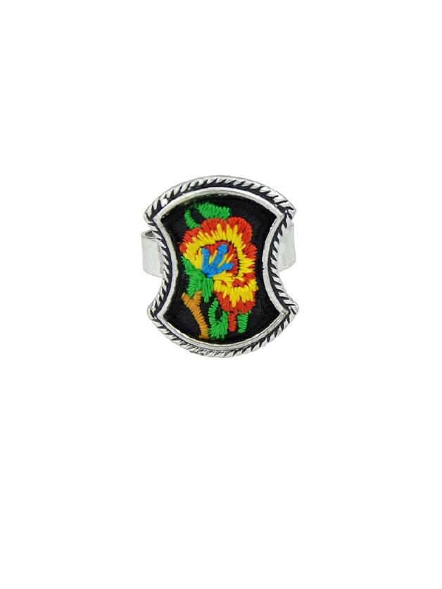 Shein Yellow Handmade Embroidery Flower Pattern Geometric Ethnic Rings
