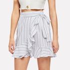 Shein Striped Belted Ruffle Hem Skirt