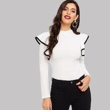 Shein Mock-neck Ruffle Trim Tee