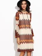 Shein Chevron Pattern Bell Sleeve Crochet Lace Hollow Dress