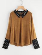 Shein Contrast Polka Dot Collar And Cuff Tee